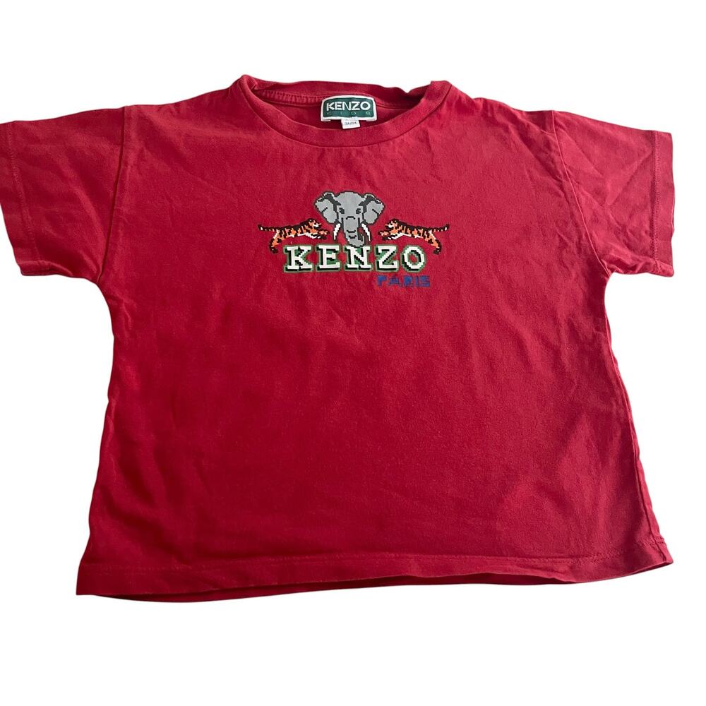 Kenzo Kids Red Elephant Tiger Logo Graphic T-Shirt Boys Cotton Crew Neck Tee 3Y